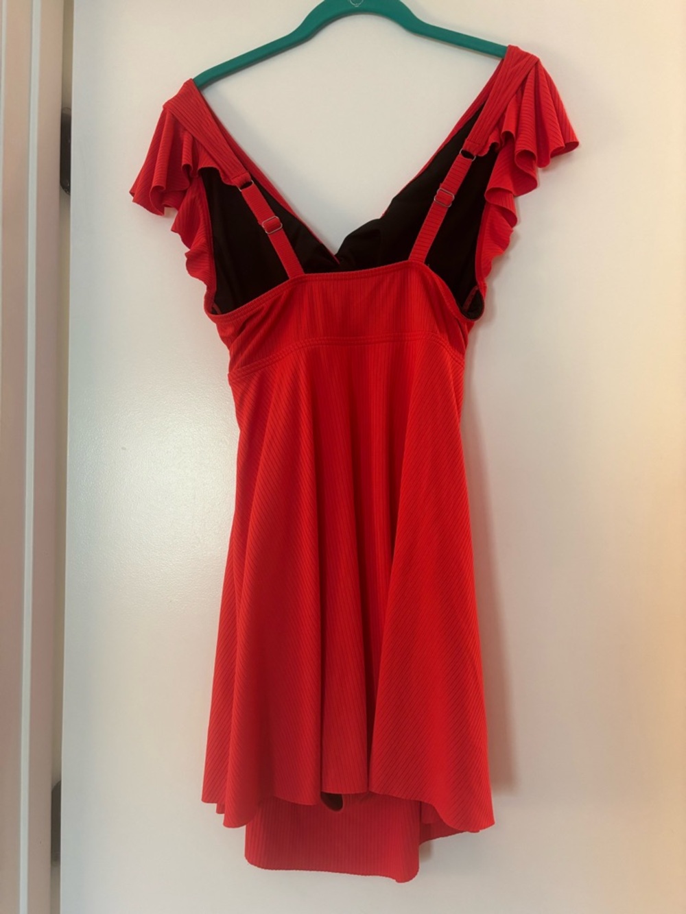 Red Maternity One-Piece Swim Dress with Twist Front - Picture 5 of 11